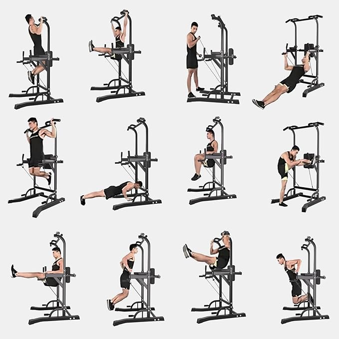 Power Tower Pull Up Bar for Home Gym, Multi Functional Pull Up Bar Stand Dip Bar Station, Adjustable Height Workout Dip Station Strength Training Fitness Equipment