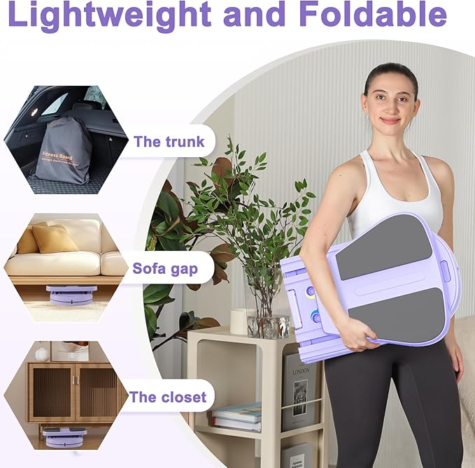 Pilates Board, Foldable Pilates Reformer, Multi-Purpose Pilates Board for Home Workout, Portable Pilates Equipment for Full Body Workout, Fitness, Exercise, Violet Grey