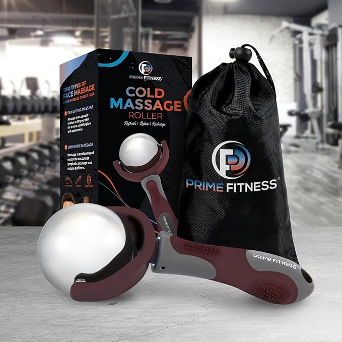 PRIME Fitness Cold Massage Roller Ball | Cold Therapy | Ice Roller Ball with Handle | cryo Stick | Relieve Muscle Pain (Maroon)