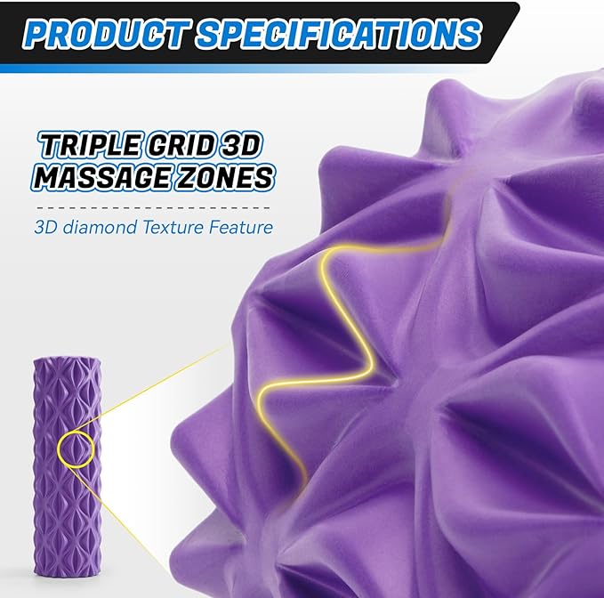 Foam Roller High Density Deep Tissue Massager for Muscle Massage Myofascial Trigger Point Release Improves Mobility Massage of The Back and Leg Muscles - 15" (Purple)
