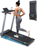 Incline Treadmill with Handles, Portable Small Folding Treadmill for Home Office, Walking Pad with 300 LBS Capacity, 24 Preset Programs, LED Display, Extendable Cup Holder