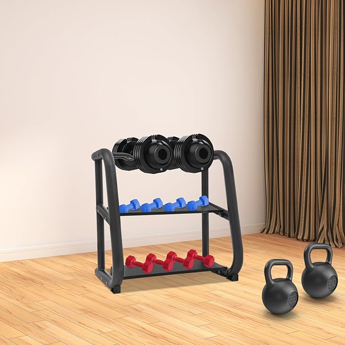 3-Tier Dumbbell Rack, 220.46LB Capacity Heavy-Duty Weight Plate Holder for Home Gym, Adjustable Barbell Rack with Sturdy Groove and Smooth Edge for Dumbbells, Kettlebells & Weight Plates (Rack Only)