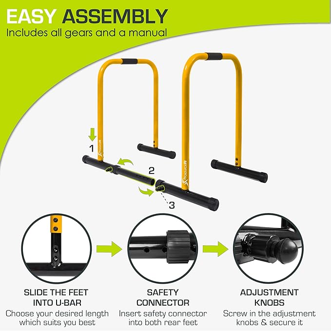 ProsourceFit Dip Stand Station, Heavy Duty Ultimate Body Press Bar with Safety Connector for Tricep Dips