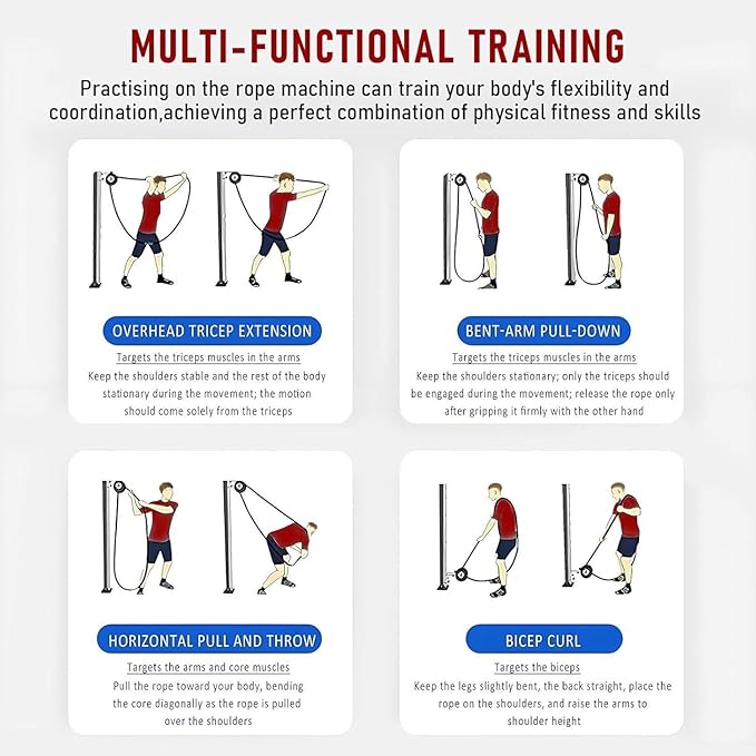 Suspension Endless Rope Pulley System, Endless Rope Trainer, Portable Cable Pulley Machine with Adjustable Resistance, Suspended Rope Climbing Machine for Athletes, Hiit & Functional Workouts Red