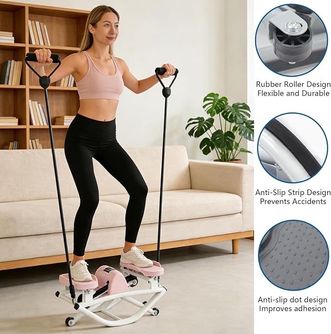 Rock Stepper Lateral Rocking Fitness Stepper U-Shaped Swing Fitness Equipment Equipped with a Digital Display/Resistance Band Lightweight and Portable Suitable for Home Apartment
