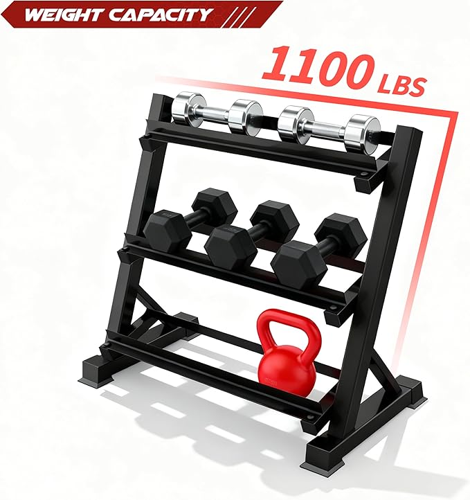 Zlinke 3-Tier Dumbbell Rack Multilevel Weight Storage Organizer for Home Gym, Weight Rack for Dumbbells, Kettlebells,1100LBS Capacity (Rack Only)