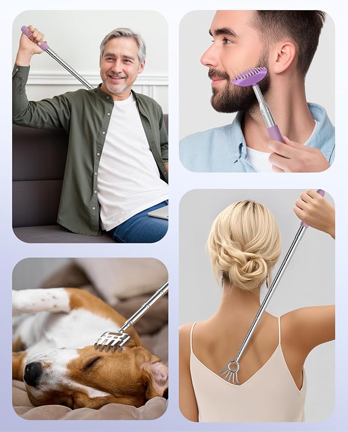 Gelibo Telescoping Back Scratcher with 5Pcs Detachable Heads,Fathers Day Dad Gifts from Wife Daughter Son,Mens Gifts,Husband, Extendable Back Massager Tool with Beautiful Box - Purple