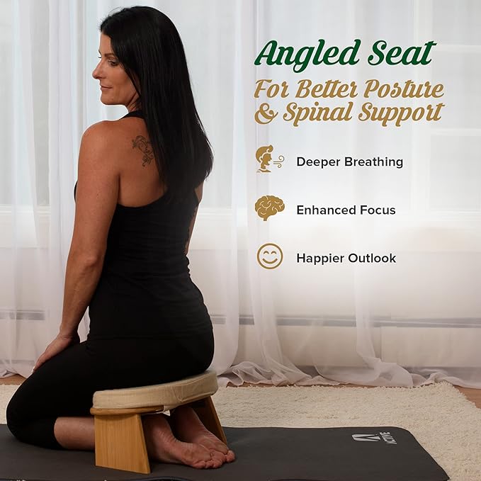 MONK & LLAMA Meditation Bench - Foldable, Ergonomic, Bamboo Kneeling Stool— Perfect Seiza Bench Meditation Stool Chair for Prayer & Travel - Deeper & Enjoyable Sessions