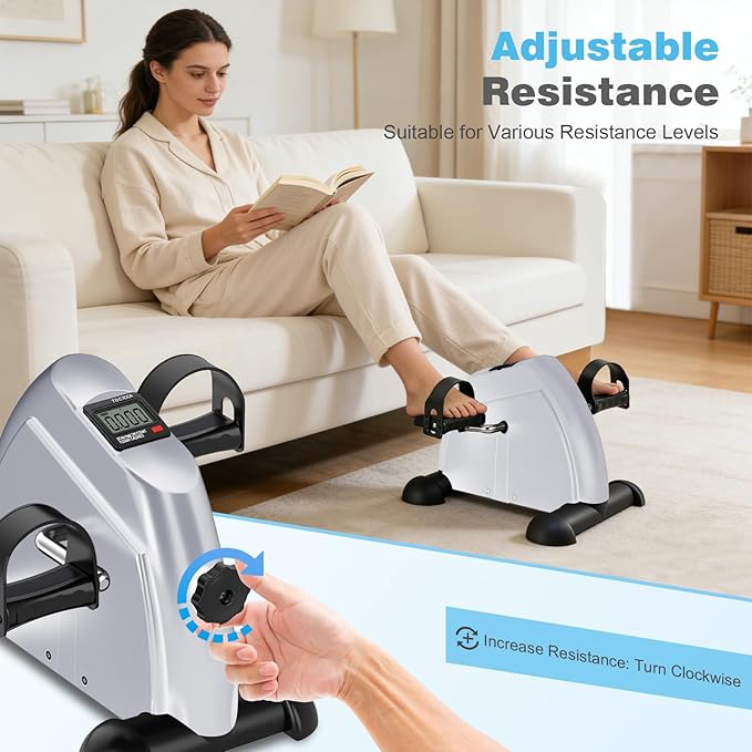 Mini Exercise Bike: Portable Under Desk Bike Pedal Exerciser Foot Cycle Arm & Leg Pedal Exerciser with LCD Screen Displays & Adjustable Resistance for Home/Office