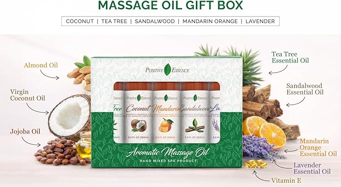 Massage Oil for Massage Therapy – Relaxing Massage Oil Set, Pure Essential Oils for Skin Care, Jojoba, Sweet Almond, Vitamin E – Body Oil Massage