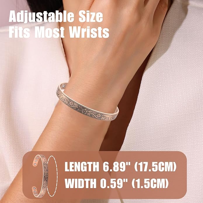 Copper Bracelet for Men and Women, Strength Mens Magnetic Copper Bracelets with 3,800 Gauss Magnets, 99.99% Pure Solid Copper, Handmade Copper Jewelry Gift