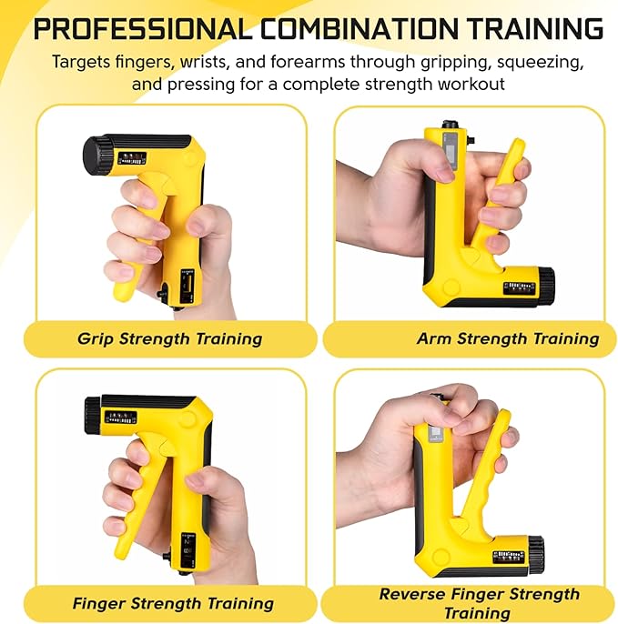 Hand Grip Strength Trainer Kit - Hand Gripper Strengthener 6 Pack with 2 Adjustable Resistance with 2 Finger Stretchers Finger Exerciser Forearm Workout Ring Exercise Equipment Yellow and Black