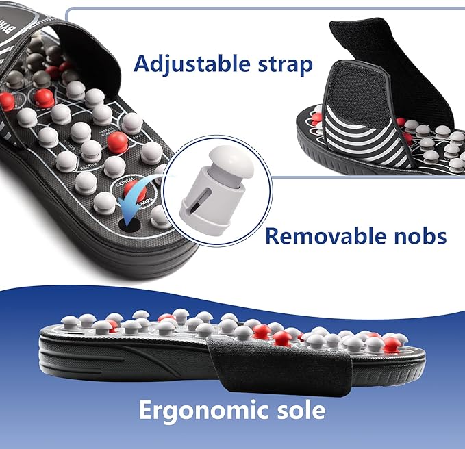 BYRIVER Reflexology Foot Massager Tools, Acupuncture Massage Slippers Shoes Sandals Mat, Stress Plantar Fasciitis Relief Gifts for Men Women, Relieve Heel Arch Arthritis Neuropathy Pain (05M)