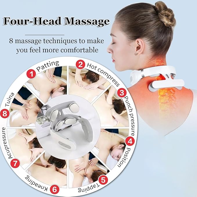 Vitality Magic Pro 2.0 Neck Massager,2025 Upgraded 4-Head Magic Pro 2.0 Neck Massage,with 6 Vibration Modes & 15 Intensity Levels,Promote Muscle Relaxation (White)