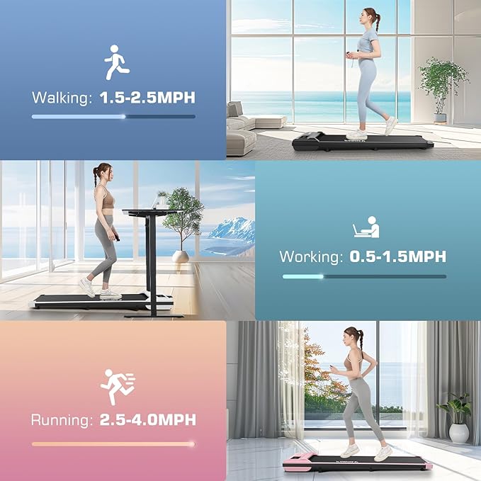 Under Desk Walking Pad for Home Office - 2.5 HP Portable Treadmill With 300 lb Capacity, Compact Jogging Running Machine, Remote Control and LED Display