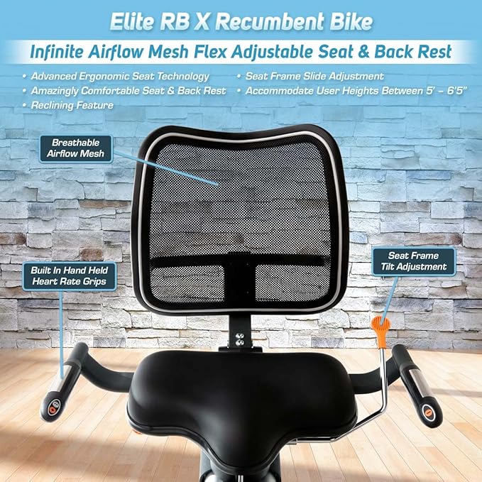 3G Cardio Elite RB X Recumbent Exercise Bike - FreeSync FTMS Bluetooth Smart App Connectivity - Compact 49" (L) - Oversized Soft 4-Way Adj. Seat - 350 lb Cap. - Low Step-Thru Design - Commercial Grade