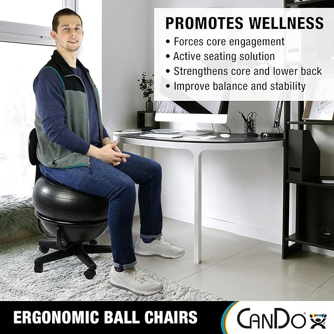 CanDo Metal Ball Chair - Inflatable Ergonomic Active Seating Exercise Ball Chair with Air Pump for Home, Office, and Classroom