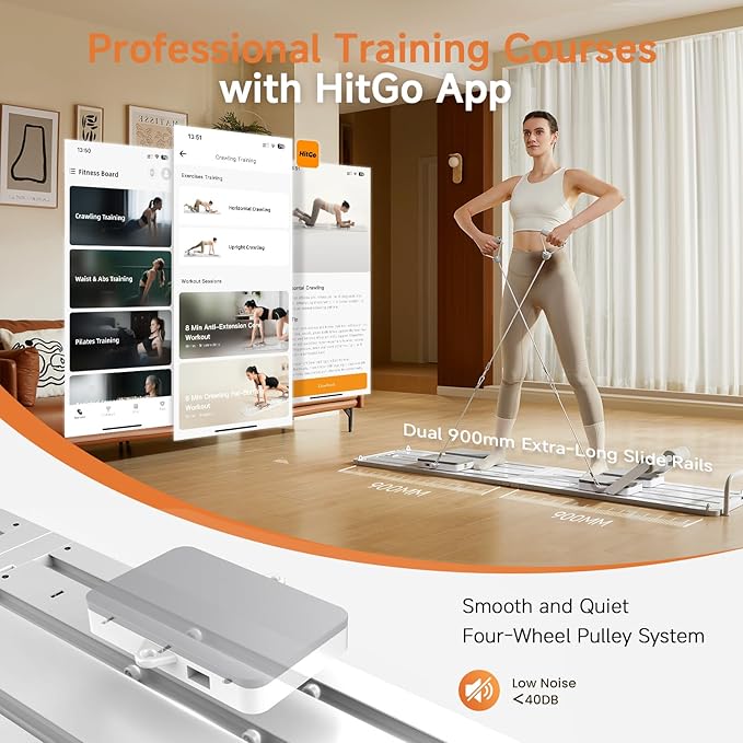 Pilates Crawling Machine,Portable Foldable Reformer Board, All-in-One Pilates Equipment for Home Workout,Core Strength&Full Body Exercise Kit with Exclusive APP for Small Space Max 265lbs,White