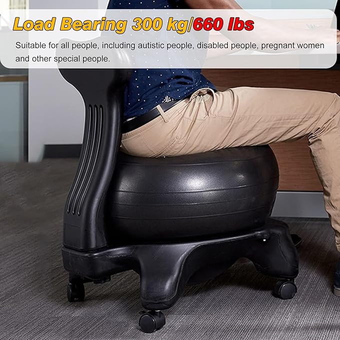 Home Office Ball Chair, Pilates Exercise Yoga Ball Desk Chairs with Ergonomic Chair Back for Improves Back Pain, Core Strengthening Stability Ball Chair