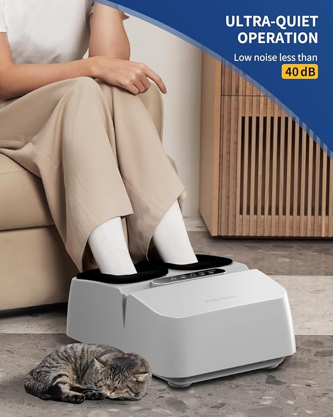 MOUNTRAX Foot Massager Machine with Heat, Foot Massager for Plantar Fasciitis, Neuropathy Pain, Shiatsu Foot Massager with Remote, Fits Feet Up to Men Size 13 (White)