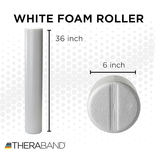 THERABAND Pro Foam Roller, 6" x 36" Round; White Back Roller, Compact 6 Inch Diameter for Deep Tissue Massage, Physical Therapy, Myofascial Release, Core Stabilization