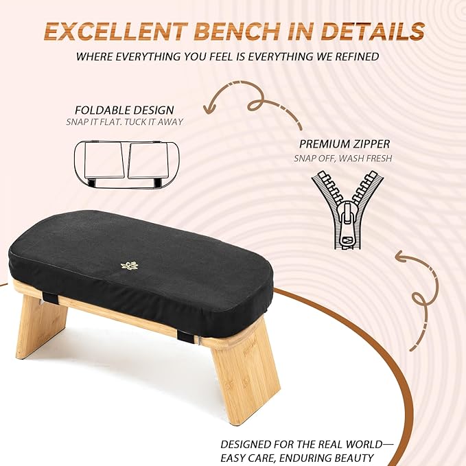 Meditation Bench, Bamboo Meditation Stool, Folding Kneeling Meditation Bench, Seiza Prayer Bench, Prayer Bench with Meditation Cushion, Kneeling Stool(Black-Bag)