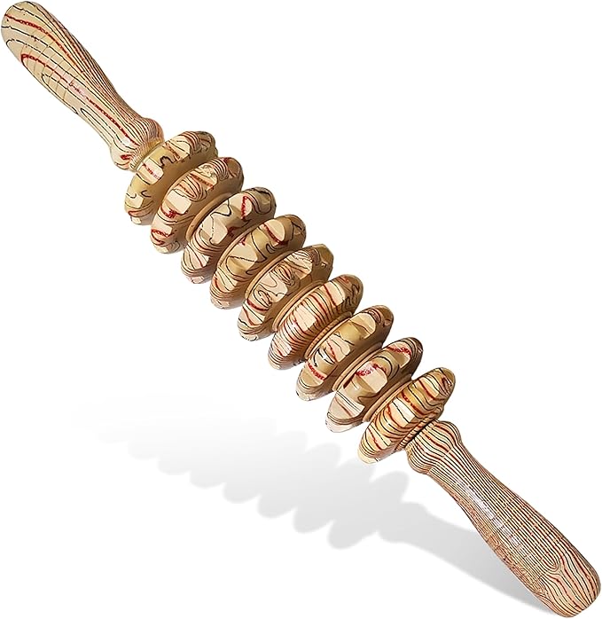 Wood Therapy Massage Roller Stick with Release Myofascial Trigger Points, Massager Tool for Cellulite Reduction, Muscle Tension and Lymphatic Drainage Physical Therapy Recover (Wood Grain)