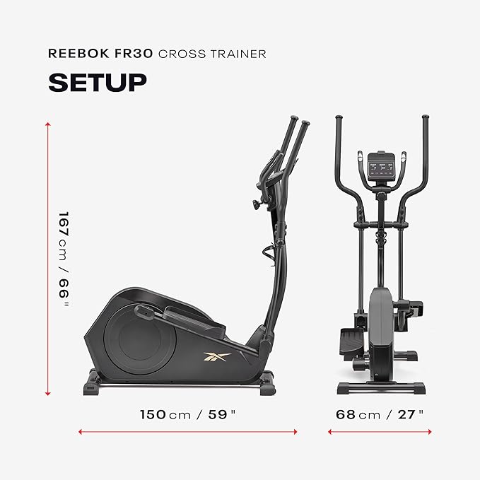 Reebok FR20 Home Elliptical Cross Trainer, Black, Cardio Exercise, 8 Resistance Levels, 264 lb. Capacity, Plus 60 Day Free Kinomap Membership