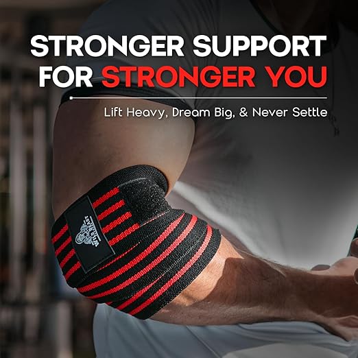 Elbow Wraps for Weightlifting (Pair), Stretchable & Breathable 41" Elbow Compression Strap, Weightlifting Straps for Bench Press, Supports Powerlifting, Pressing, Elbow Straps for Gym Accessories for Men (Red)