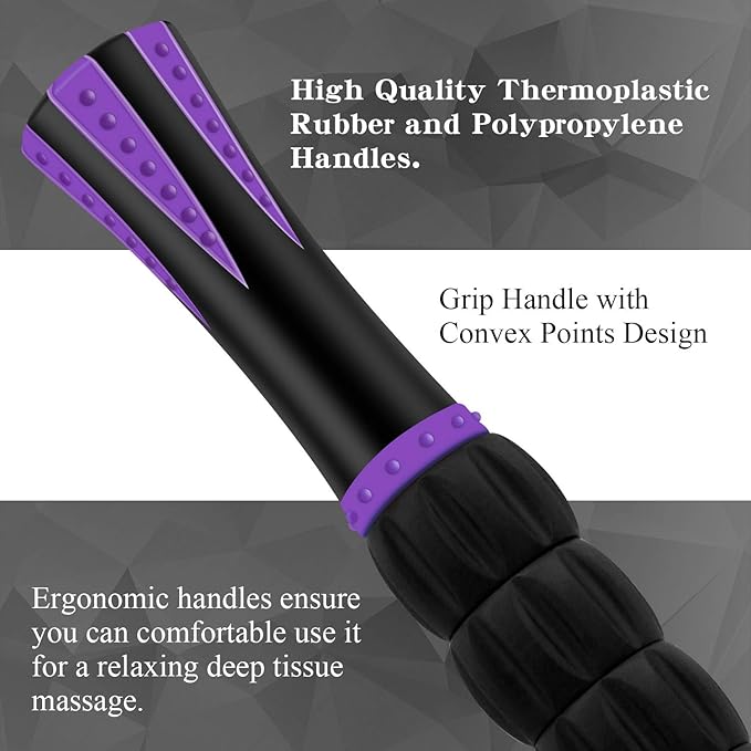 Muscle Roller Massage Roller Stick- Deep Tissue Fascia Blaster for Myofascial Pain Relief, Lymphatic Drainage & Body Sculpting, Handheld Physical Therapy & Recovery Tool (Purple Black-18 inch)