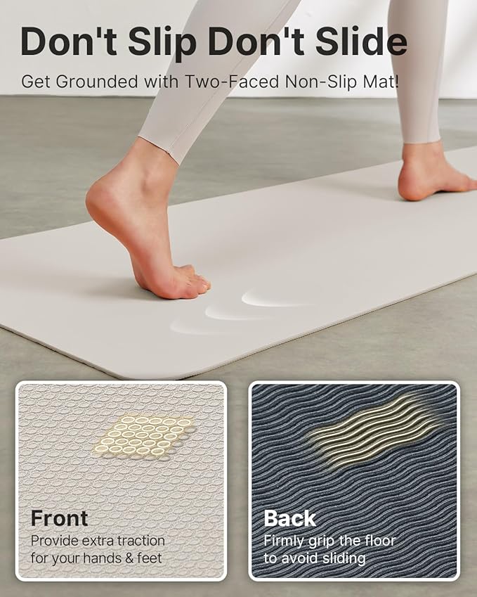 Yoga Mat,Non-Slip TPE Exercise Mat(1/4 Inch) for Pilates, Fitness & Barefoot Workouts, Home Gym Studio with Strap & Bag