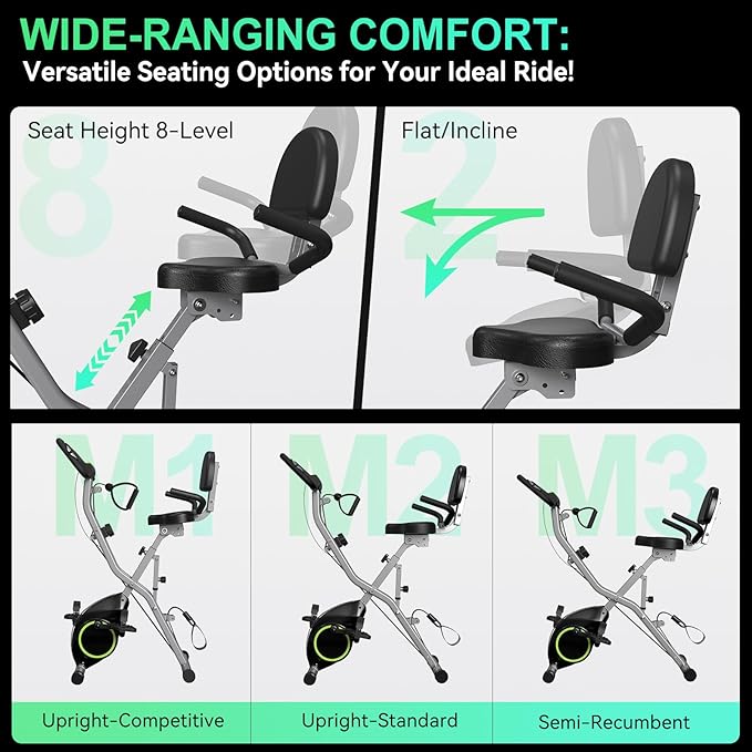 Indoor Exercise Bike Stationary Bikes for Home with 16-Level Magnetic Resistance, Lightweight Foldable Cycling Bike with 70% Pre-Assembled, 260 LBS Capacity, Flywheel of 5.5 LBS for Quiet Home Workout