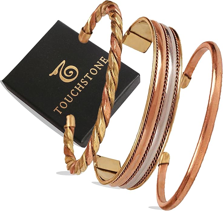 Touchstone copper bracelets | gift for men women |adjustable 100% pure solid real magnetic jewelry | handmade bracelet set combo | rope braided tibetan bangles.