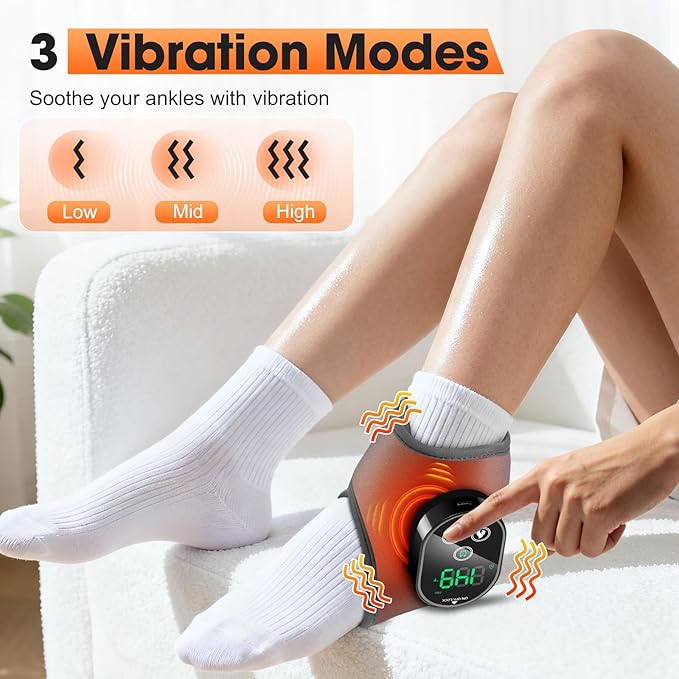 Foot Massager for Pain Relief, Foot Renew Ankle Massager, Ankle Heating Pad Heated Brace Wrap with 4 Heat Levels and 3 Vibration Modes for Women Men (Grey)