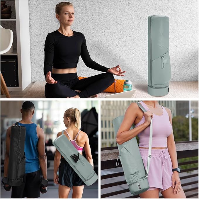 sportsnew Yoga Mat Bag, Full Zip Cargo Yoga Mat Carrier Bag with Drawstring Water Bottle Pocket and Bottom Wet Pocket, Exercise Yoga Mat Carrier Holder Multi-Functional Storage Bag Patent Pending