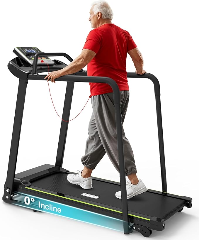 Redliro Walking Treadmill with Long Handrail for Balance, Recovery Fitness Exercise Machine Foldable for Home use with Holder for Phone & Cup,LCD Display, 300 lbs Capacity