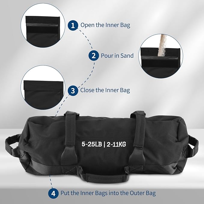 Garvee Sandbag for Fitness Weights Training,5-200 LBS Adjustable Weighted SandBag for Strength Powerlifting Running Home Gym Exercise,Black