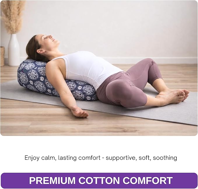 Yogikuti Iyengar Yoga Bolster for Restorative Yoga and Meditation – Lightweight Cotton Support Pillow with Handle for Easy Carry, Versatile for Pose Modification, Balance, Back Relief, and Relaxation