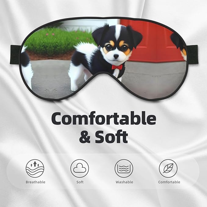 Black and White Puppy Head-Mounted Double-Sided Light-Blocking Sleeping Eye mask to Protect Eyes and Relieve Eye Fatigue