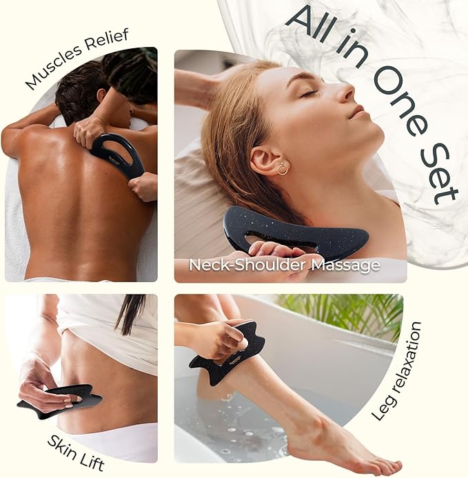 Scienlodic 2 Pcs Large Body Gua Sha Massage Tools (Black Gold, Resin) - Muscle Scraper for Back, Neck, Waist & Legs, Muscle Relaxation, Soothe Tension