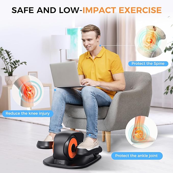 Under Desk Elliptical Machine, 2-in-1 Electric Leg Exerciser for Seniors, Quiet & Compact Pedal Exerciser with Remote, 12 Speed Elliptical Exercise Machine for Home Office