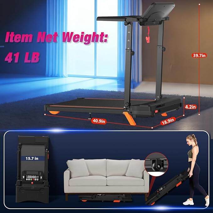 Walking Pad Treadmill with Desk Workstation & Incline & Handle Bar, Portable Under Desk Treadmill for Home Small Spaces Office, 300 lb Capacity, 2.5HP
