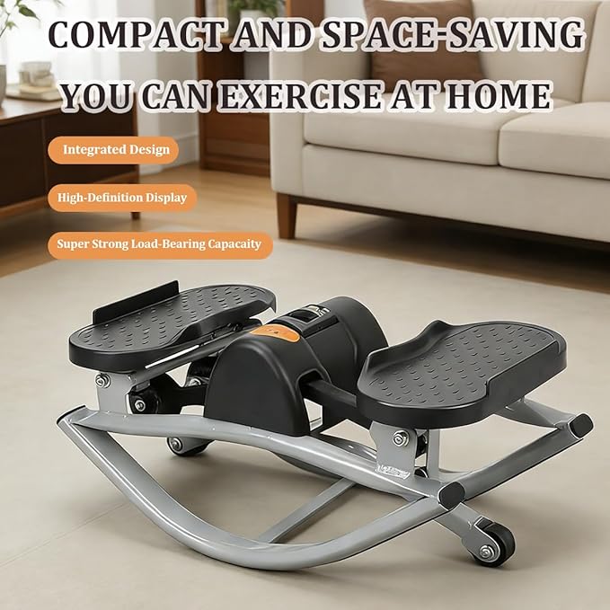 Rock Stepper, Lateral Rocking Fitness Stepper with Digital Display & Resistance Band, Low-Impact Side-to-Side Stepper for Knees/Joints, Compact Portable Home Workout Machine for Legs Glutes Abs