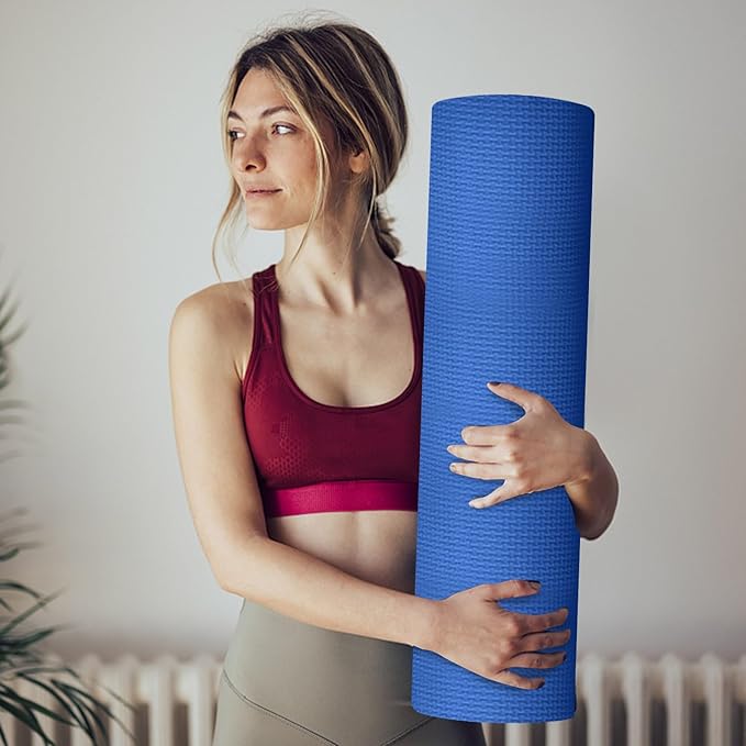 Yoga Mat, 1/4" Non-Slip Extra Thick Anti-Tear High Density Pilates Mat with Carrying Strap,Soft Pink Pilates Mat for Pilates,Home Workout,Fitness,Gym,Stretching,Exercise