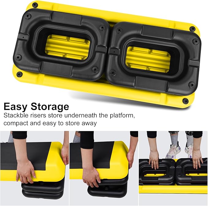 4''-6''-8''Adjustable Aerobic Stepper w/4 Risers Health Workout Step Platform for Sports & Fitness