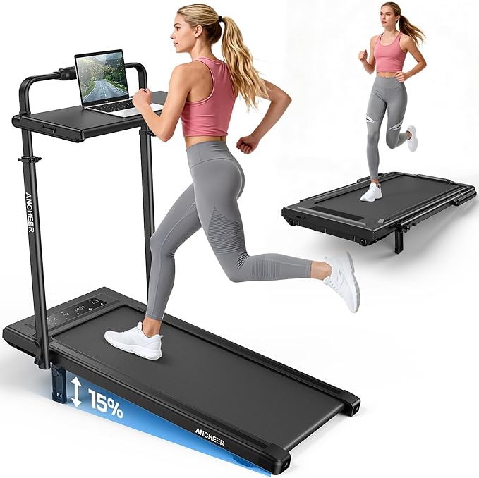 ANCHEER Treadmill with 12%/15% Incline, Folding Walking Pad with Handle Bar, 320-450lb Capacity Under Desk Foldable 3.5HP Treadmills for Home/Office/Gym,Installation-Free