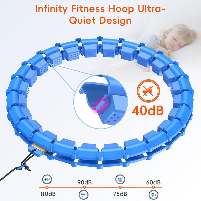 Plus Size Silent Weighted Hula Infinity Fitness Detachable Hoops 65-Inch 32 Knot, Smart Noiseless Infinity Hula for Women, Waist and Abdominal Home Weight Loss Exercise Fit Hoop