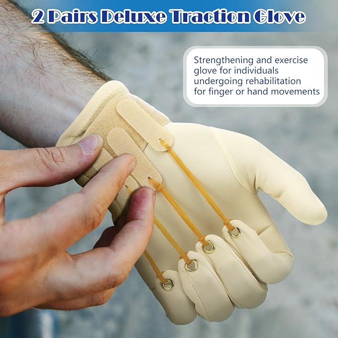 Panitay 2 Pair Traction Exercise Glove Hand Finger Strengthening Thumb Flexion Physical Therapy Glove for Increasing Strength