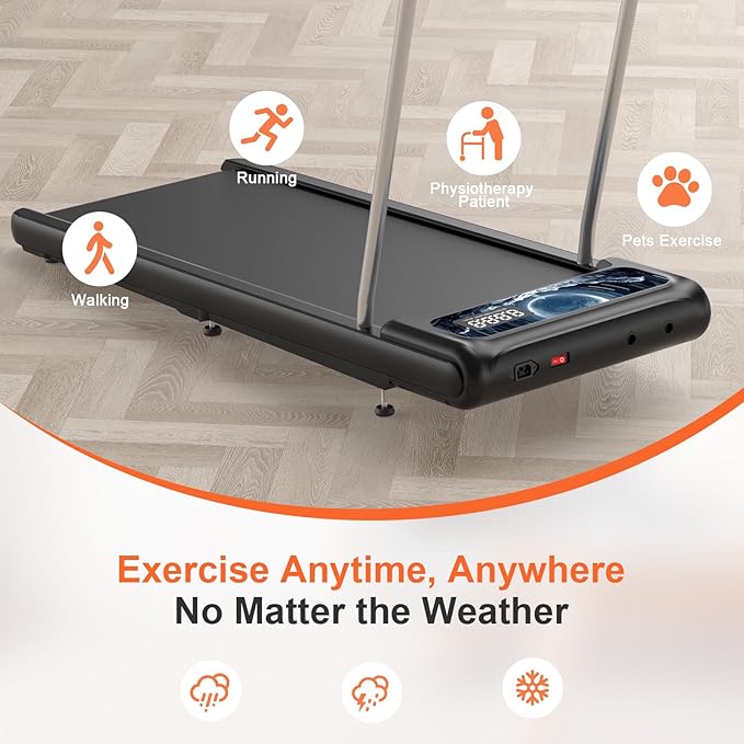Walking Treadmill Pad with Incline - Portable Under Desk Treadmill, Walking Mat Pad with Handle Bar, 2.5HP Low Noise, 2 in 1 Treadmills for Home Office, Remote Control with LED