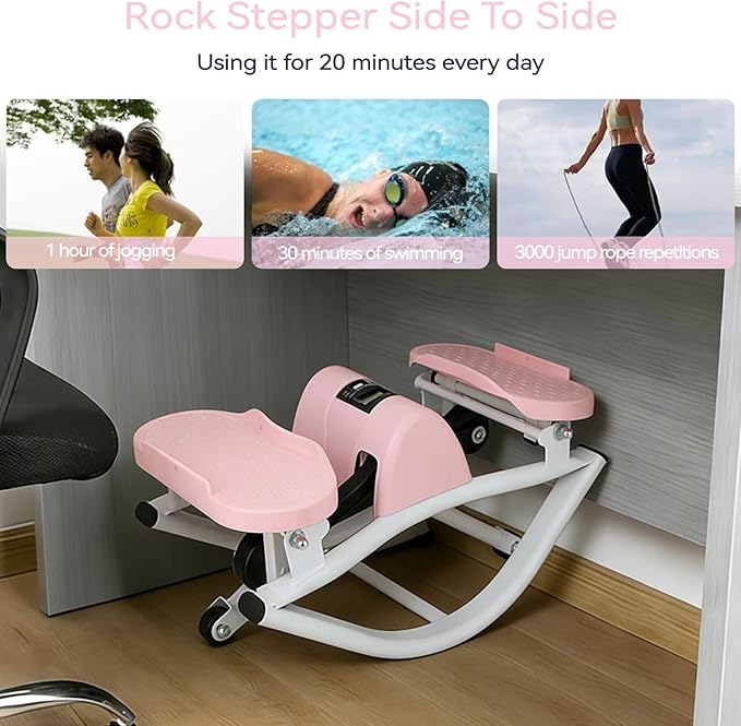 Lateral Rocking Fitness Stepper for Home Workout, Low-Impact Rock Stepper Protects Knees & Joints, Portable Compact Side-to-Side Stepper for Legs, Glutes & Abs Training